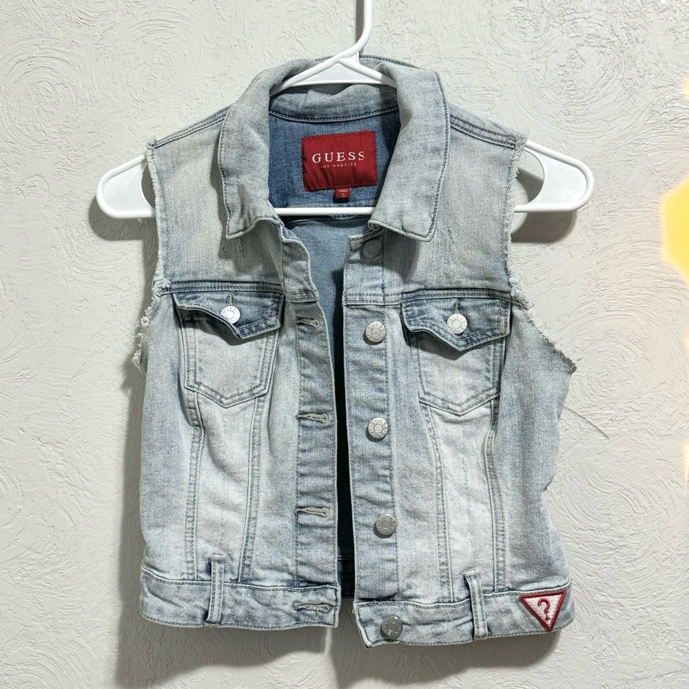 GUESS Y2K Denim Jean Vest Light Wash Denim Button Up Women’s Size Small